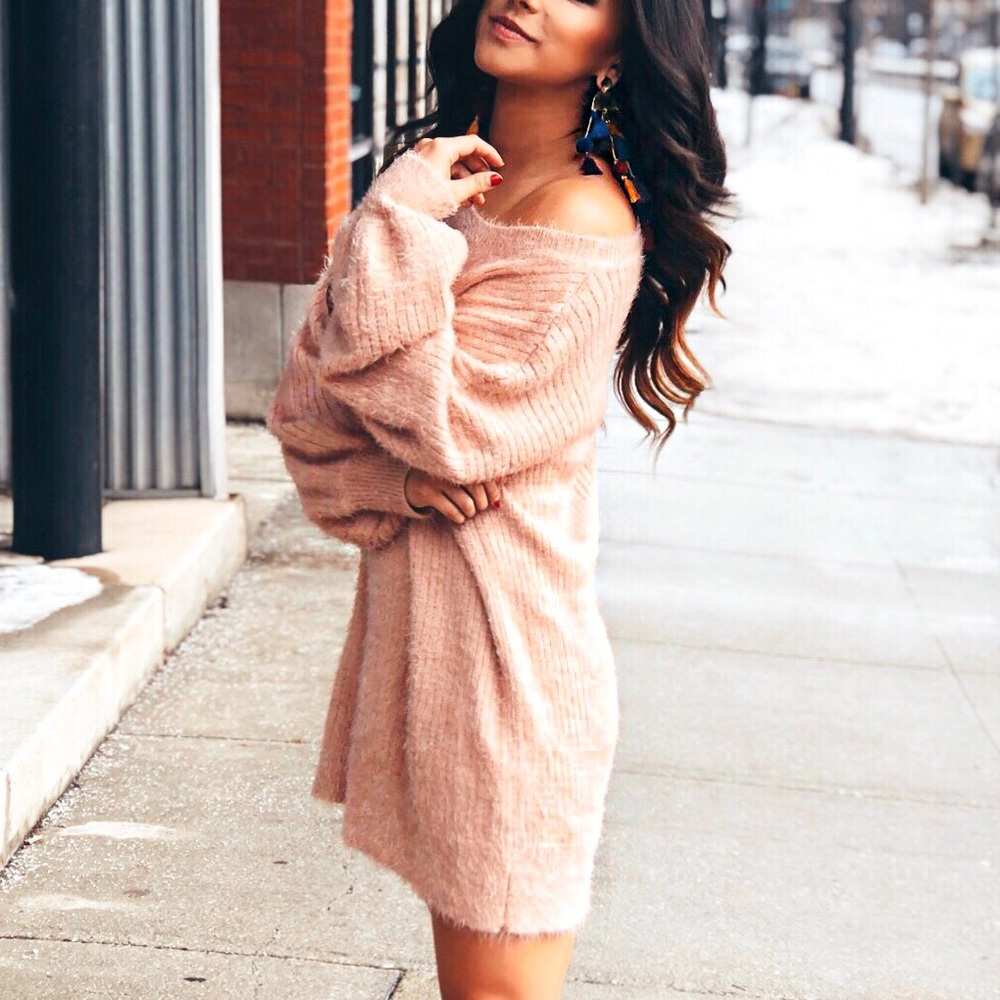 Fuzzy Pink Sweater Dress